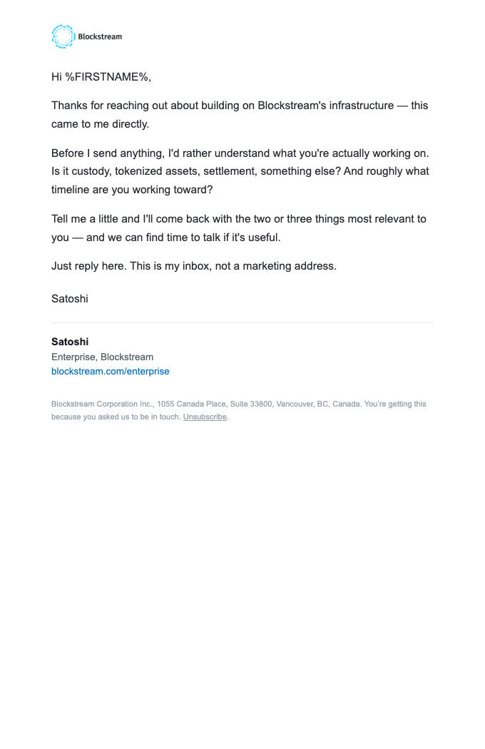 Email preview: E1 Personal welcome