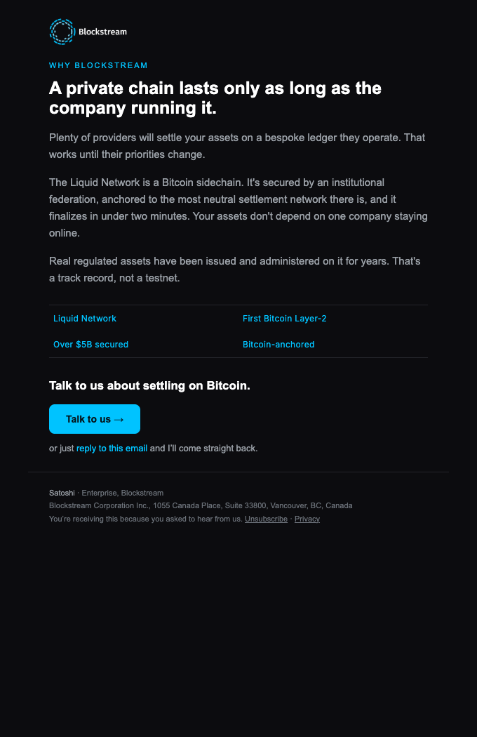 E10 · Bitcoin, not a private chain